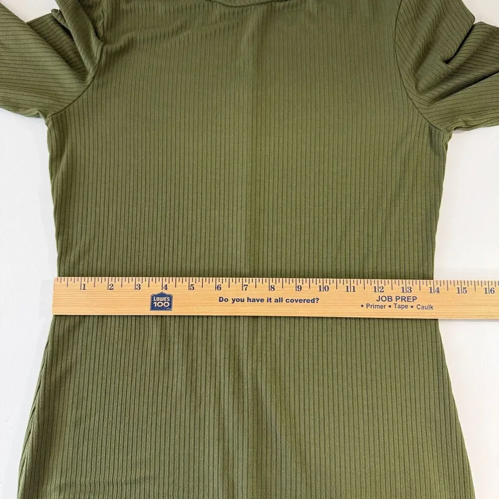A New Day Ribbed Knit Midi Dress Green 3/4 Sleeve Rayon Spandex Women's S Small